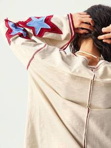 Star Applique Women Sweatshirts Oversized Exposed Back Seam Streetwear Pullover Premium Cotton Hoodies Manufacturer - Product Image 4