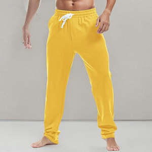 Bright Yellow Men Tapered Jogger Cuffed Sweatpants <b>Drawstring</b> Elastic Waist Casual Soft <b>Trouser</b> - Product Image 2