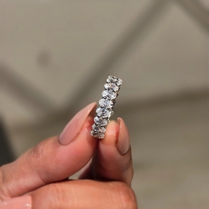IGI Certified 925 Sterling <b>Silver</b> Oval Cut VVS Moissanite Eternity Band <b>Ring</b> for Unisex Women <b>Men</b> Gift Wedding Engagement Luxury - Product Image 2