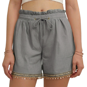 Shorts Deportivos HYPEN SPORTS para Mujer, Corte Regular, Cintura Alta, Cómodos, Elásticos, de Lino, con Cordón y Borlas - Product Image 1