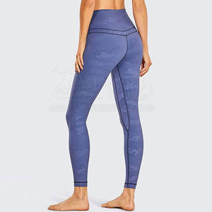 Mid Waist Full Length Simple <b>Yoga</b> <b>Leggings</b> with Contrast Stitch Spandex Nylon Four-Way Stretch - Product Image 3