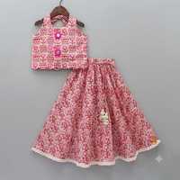 Ensemble Lehenga Choli Advik Fashion aux motifs indiens traditionnels avec imprimé floral et motif léopard rose pâle pour filles de 3 à 10 ans
