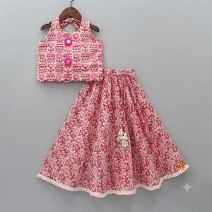 Conjunto de Lehenga Choli de Advik Fashion con Diseños Tradicionales Indios, Estampado Floral y Patrón de Leopardo en Rosa Bebé para Niñas de 3 a 10 Años - Product Image 3