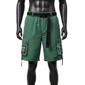 กางเกงว่ายน้ำชาย 120 GSM ผ้าโพลีเอสเตอร์แห้งเร็ว ทัสแลน สีเขียวมะกอก ทรงคาร์โก้พ็อกเก็ต สกรีนโลโก้ตามสั่ง กางเกงขาสั้นผู้ชาย - Product Image 1