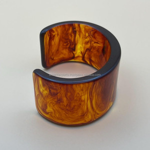 Brazalete de resina marrón ámbar para mujer, brazalete abierto ancho hecho a mano, estilo Vintage, joyería de moda gruesa, accesorio de muñeca - Product Image 5