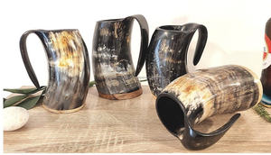 Taza para beber de cuerno de búfalo Natural recién pulida, jarra de cerveza vikinga, producto artesanal Natural - Product Image 2