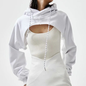 Unique White Extreme Crop Top Hoodie for Women <b>Shrug</b> Style Hooded Sweatshirt Soft Cotton Pullover Gym Fashion Short New - Product Image 1