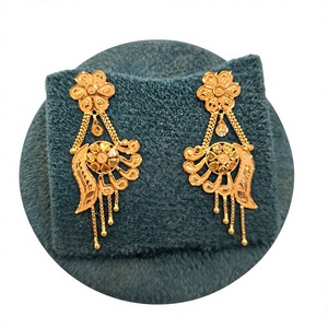 Handcrafted 22K Solid Gold Floral Chandelier <b>Earrings</b> Traditional Indian <b>Long</b> Drop Wedding Bridal Set Classic Yellow Gold - Product Image 2