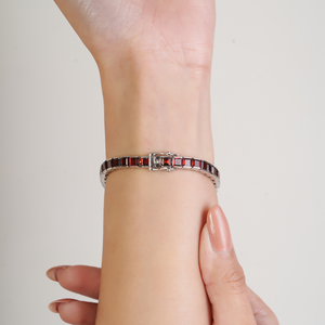 Best Selling Trendy Princess Cut Natural <b>Garnet</b> Gemstone 925 Sterling Silver Unisex Tennis <b>Bracelet</b> Fine Jewelry - Product Image 4