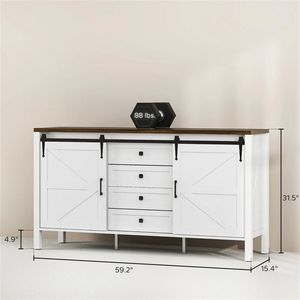 White Side Panel Storage Cabinet Buffet and Cutlery Organizer <b>TV</b> <b>Stand</b> Accessory - Product Image 6