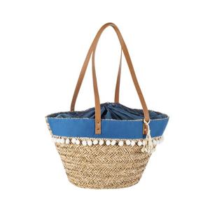 Sac de plage tissé à la main avec pompons, sac à provisions pour femmes avec poignée en cuir en gros Vietnam - Product Image 1