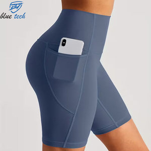 Custom Logo Print Women Athletic Yoga Shorts High Waist Tummy Control Gym Workout Running Biker Shorts Soft Stretch Fabric - Product Image 1