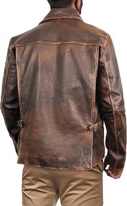 Chaqueta de Cuero Vintage para Hombre con Cierre de Cremallera, Estilo Motero, para Otoño e Invierno, Chaqueta de Motociclista Auténtica Estilo Café Racer - Product Image 4