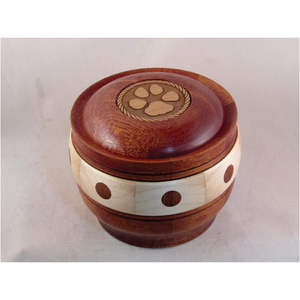 Handmade Segmented Wooden Pet Urn for <b>Dogs</b> and Cats Round Wood Cremation Urn with Paw Print Inlay <b>Memorial</b> Box for Ashes - Product Image 1