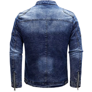 Mens Cotton Denim Jacket Acid Wash <b>Stand</b> Collar Zip Front Casual Regular Fit Fleece Lined Windproof Quick Dry Breathable Warm - Product Image 2
