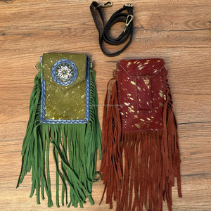 2025 Fringe Crossbody Women's Hair On Metallic Genuine Leather <b>Mini</b> Bags Ladies Multi-Function Cowhide Leather Mobile Phone Bags - Product Image 4