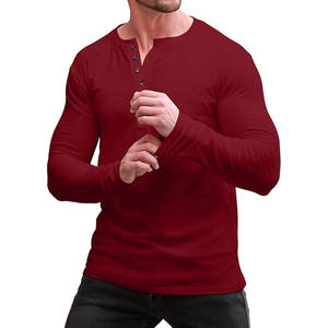 Camiseta Henley de Punto para Hombre, Color Sólido, Estilo Vintage, Corte Ajustado, para Deportes al Aire Libre, Casual, 100% Poliéster, Impresión Serigráfica, Nueva - Product Image 4