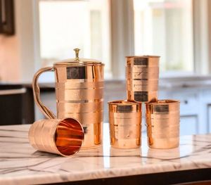 Ensemble de carafes en cuivre pour rassemblements spirituels, service de table, ensemble métallique avec verres, durable, réutilisable, vaisselle de cuisine et de salle à manger - Product Image 6