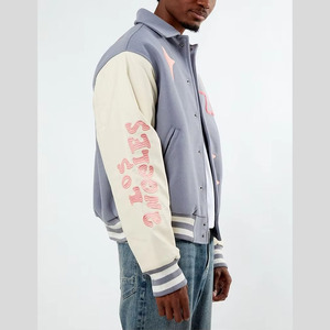 Veste bomber en cuir pour homme, style streetwear, avec broderie chenille de haute qualité, patchwork, logo personnalisé, pour l'hiver. - Product Image 2