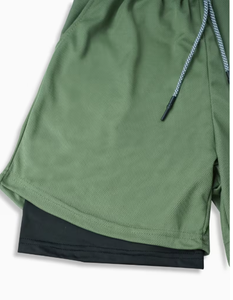 <b>Men's</b> Breathable Double Layer Athletic <b>Shorts</b> Stretch <b>Compression</b> Eco-Friendly Cotton Streetwear Drawstring Closure for Fitness - Product Image 2