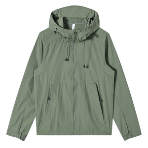 Unisex Hooded Color Blocking Windbreaker <b>Jacket</b> Breathable <b>Lightweight</b> <b>Summer</b> Casual Zipper Front Loose Fit White Gray Polyester - Product Image 6