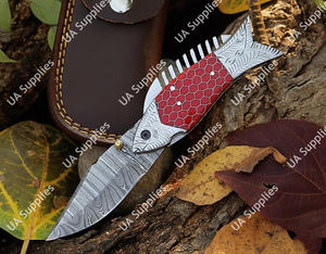 Couteau de poche pliant UA Supplies ODM en acier Damas à pointe tombante avec manche en nid d'abeille et en acier pour le camping, haute qualité, faible MOQ - Product Image 4