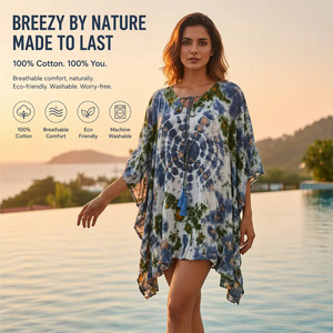 Elegante Vestido Midi Kaftan Floral para Exteriores, Ecológico, Natural, Lavable, Formal, con Cuello en V, Manga Abullonada, Corte en A, Transpirable, Color Caramelo - Product Image 1