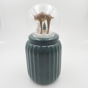 Wholesale Ceramic Christmas Snow Globe Shape Candy <b>Jar</b>, Red Glazed Holiday Decorative <b>Cookie</b> Canister - Product Image 1