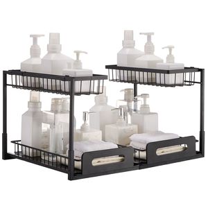 Organizzatore Moderno a 2 Livelli Estraibile per Lavello, 27,2 cm L x 36 cm P, Cassetto Scorrevole in Plastica per Armadietto - Product Image 1