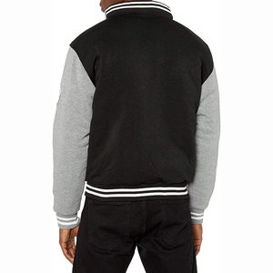 Veste universitaire noire et grise pour homme avec broderie du logo P, style preppy, coupe classique, col rabattu, boutons sur le devant - Product Image 3