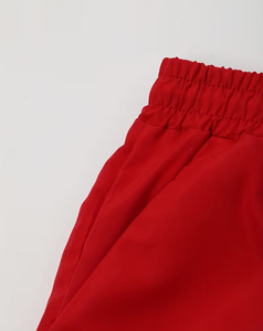 Men's Customized Solid Short Sleeve Shirt Red Shorts Set Casual Summer Wear Breathable Quick Dry Woven Polyester Front Logo - Product Image 6