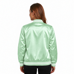 Chaqueta Varsity de Satén Verde Menta para Mujer, Manga Larga, Cierre de Botones, 100% Poliéster, Ropa de Invierno, Transpirable, Resistente al Viento - Product Image 3