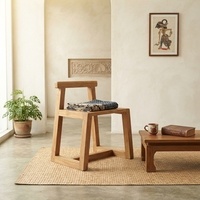 Fauteuil de loisirs en bois massif écologique, dossier bas minimaliste, style teck naturel, chaise d'appoint en bois, design géométrique pour salon