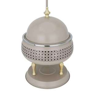 Luxury Round Stainless Steel Chafing Dish Set With Decorative White Palm Tree Stand And Modern Blue And Gold <b>Buffet</b> Food <b>Warmer</b> - Product Image 6