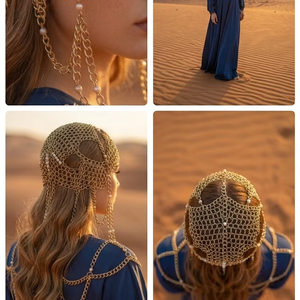 Coiffe en maille d'or avec perles, chaîne de front de mariée médiévale, bijou de cheveux Renaissance, alternative au voile de mariage bohème - Product Image 3