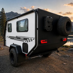 Mini-caravane moderne 2 places en aluminium léger tout-terrain, remorque de camping coulissante, design autocollant noir, pour l'extérieur - Product Image 5
