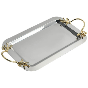 Plateau de service ovale en acier inoxydable avec poignée en forme de branche au design unique et finition polie, élégant plateau décoratif en métal pour la cuisine - Product Image 3