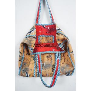 Bolso de Playa de Hombro con Asa Larga, Acolchado, de Algodón a Rayas, Hecho a Mano, Ecológico, Estilo Bohemio Indio, para Compras y Almacenamiento - Product Image 5