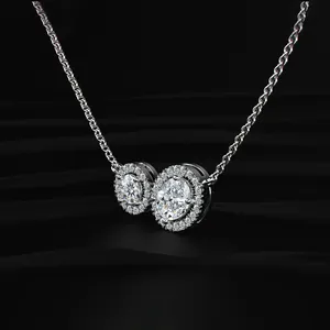 Collier en diamant rond et ovale, best-seller, collier avec petits diamants, pendentif en diamant véritable, collier solitaire en diamant, or blanc. - Product Image 3