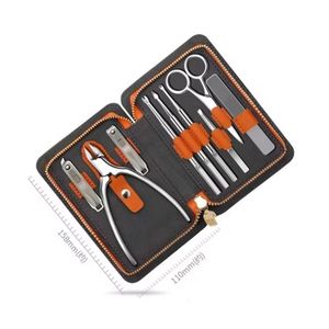 Set de Manicura de 12 Piezas, Estuche Marrón Oscuro con Detalles Naranja, Herramientas de Acero Inoxidable Pulido, Kit Profesional para el Cuidado de Manos y Pies - Product Image 2