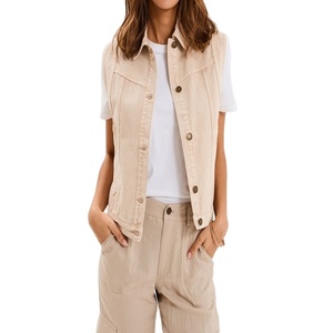 Chaleco sin mangas de mezclilla tejida vintage para mujer, con botones frontales, ecológico, cortavientos, informal, de alta calidad - Product Image 1
