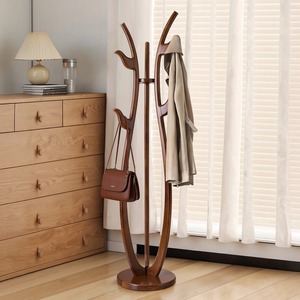 Perchero minimalista de madera con ganchos en forma de U, tipo de pie, para almacenamiento en la entrada, base redonda - Product Image 2