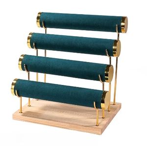 Expositor de Joyería de Lujo Personalizado, Multicapa, en Forma de T, de Terciopelo y Gamuza, con Madera Maciza, para Pulseras y Collares - Product Image 3