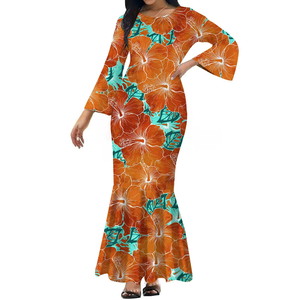 Venta Directa de Fábrica, Vestido Largo Informal para Mujer, Diseño Hawaiano, Estampado Polinesio, Talla Grande 5XL, Vestido de Alta Calidad con Mangas Acampanadas - Product Image 5