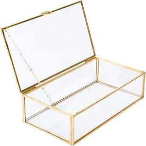 Elegante Caja de Joyería Rectangular de Latón y Vidrio con Marco Dorado y Tapa Transparente para Almacenamiento y Exhibición, Organizador de Joyas, Caja de Vidrio - Product Image 5