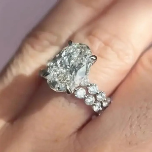 925 Moissanite 6.0CT Oval Cut Engagement <b>Ring</b> in Sterling Silver with Gold Plated Pave Half Eternity <b>Thin</b> Wedding Band Sale. - Product Image 5