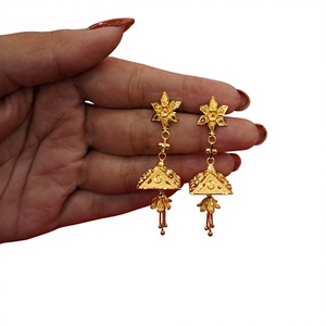 22k <b>Solid</b> Gold Jhumka Earrings for Women Authentic Yellow Gold Flower Stud Umbrella Drop Indian Traditional Fine Jewelry - Product Image 1