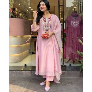 Conjunto de Fiesta Rosa de Diseñador JC con Top, Pantalón y Dupatta, Talla XL - Product Image 6