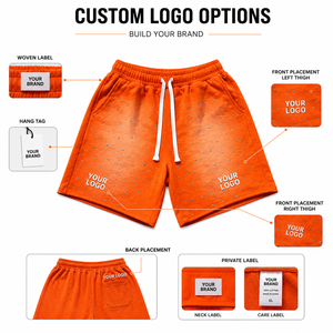 Pantalones Cortos de Algodón con Cordón, Tejido de Punto, Lavado Ácido, Efecto Desgastado, Estilo Urbano, Borde Crudo, con Pedrería, para Hombre, Verano, Secado Rápido, Diseño OEM - Product Image 6