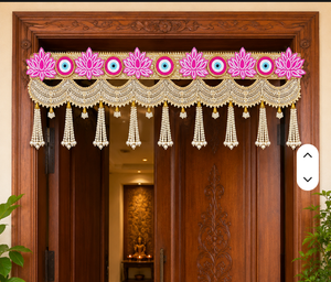 Elegant Pink Lotus Pearl Toran with Gold Embroidery Beaded Tassels plus Traditional Indian Wedding Door Decoration Decor - Product Image 1